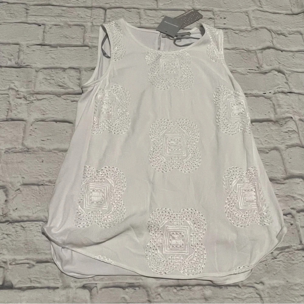 Daniel Rainn‎ Embroidered Tank Top Sleeveless White Blouse Summer S